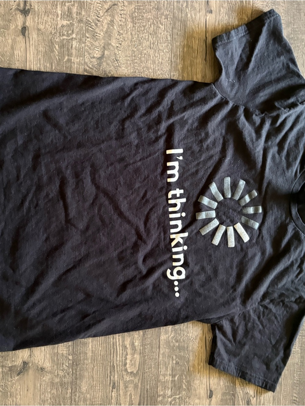 Hanes Black Graphic Tee with "I'm thinking..." Loading Icon
